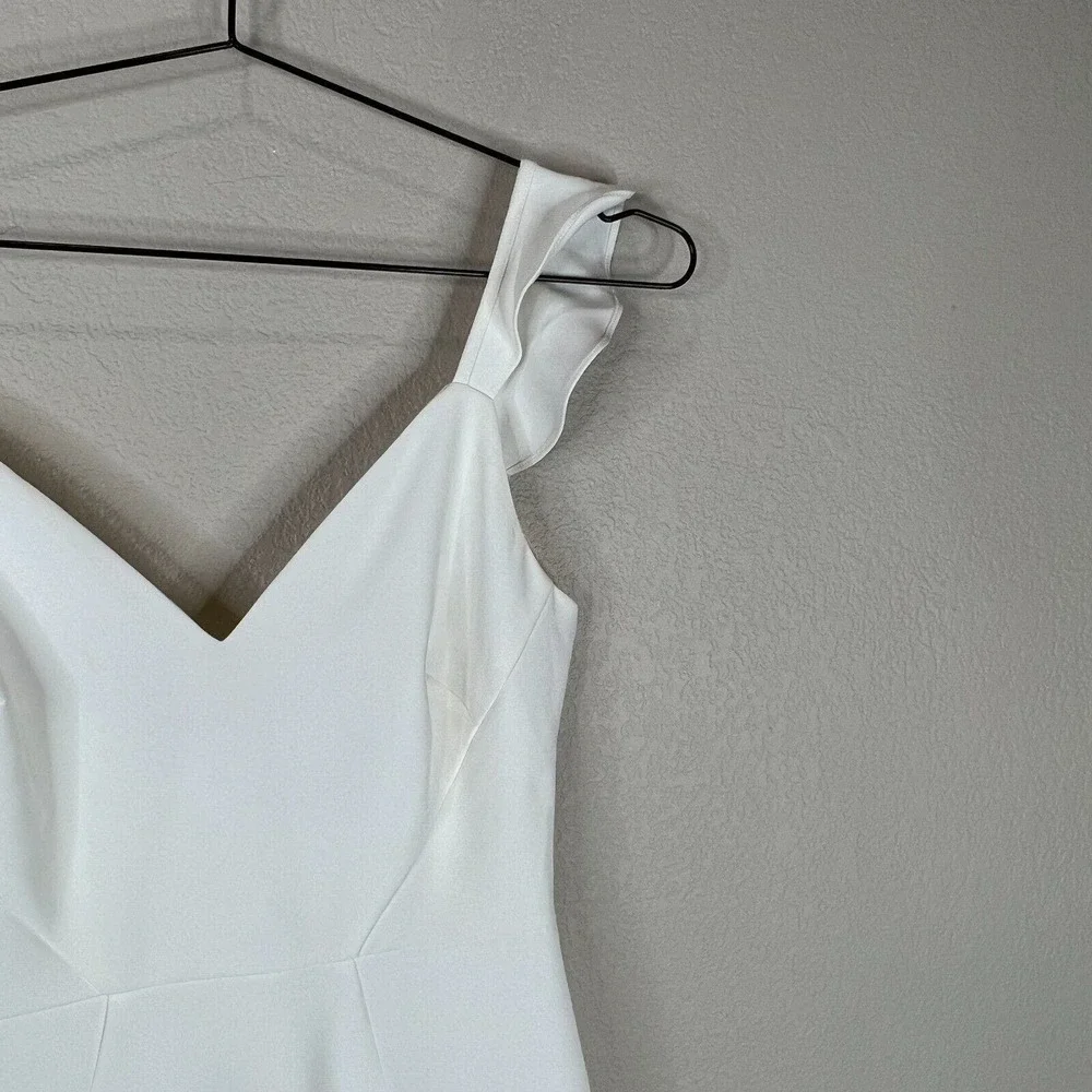 Aidan Mattox Mini Dress‎ Size 0 Ivory Ruffled Sleeveless Stretch Crepe Cocktail